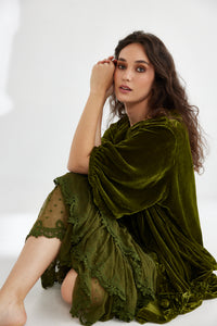 Florentine Velvet Coatdress. Moss