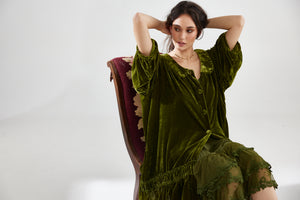 Florentine Velvet Coatdress. Moss