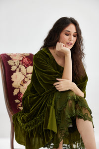 Florentine Velvet Coatdress. Moss