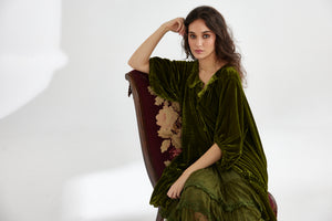 Florentine Velvet Coatdress. Moss