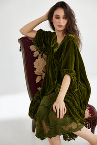 Florentine Velvet Coatdress. Moss