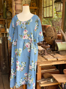 Audrey Linen Dress. Denim Rose