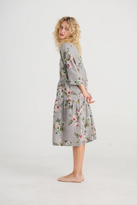 Stella Floral Linen dress. Ash Grey Rose