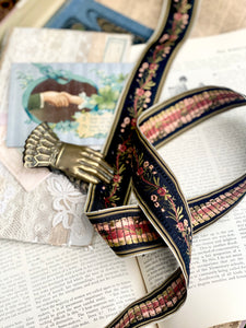 Vintage French Ribbon trim. Black floral