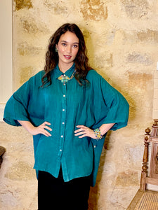 Teddie Linen shirt. Peacock Green