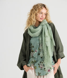 Midsummer`s Dream Cotton and lace scarf. Pastel green