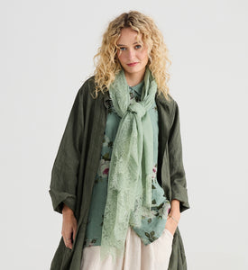 Midsummer`s Dream Cotton and lace scarf. Pastel green