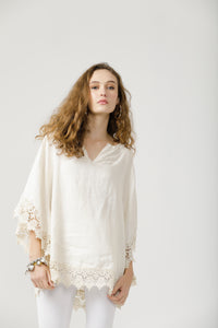 Amalfi linen top. Cream