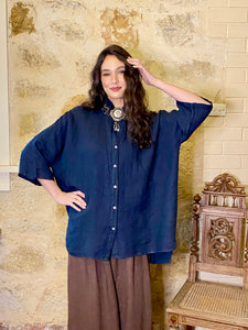 Teddie Linen shirt. French Navy