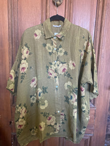 Teddie Floral Linen shirt. Olive Rose