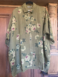 Teddie Floral Linen shirt. Olive Rose