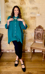 Teddie Linen shirt. Peacock Green