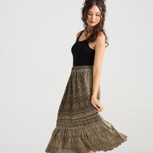 Serendipity lace Maxi skirt.  Peppercorn.