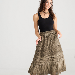 Serendipity lace Maxi skirt.  Peppercorn.