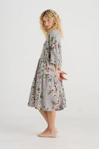 Stella Floral Linen dress. Ash Grey Rose