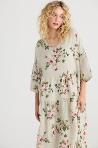 Stella Floral Linen Dress. Seamist Rose