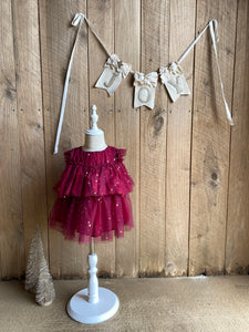 Twinkle Twinkle Little Star baby dress with matching bloomers. Cherry Red