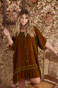 Florentine Velvet Coatdress. Russet Gold.