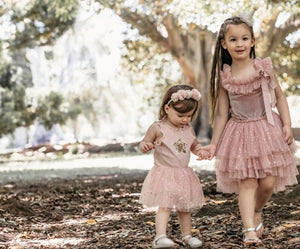 Pink Tulle Star Romper with skirt. Pale pink