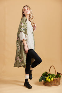 Abigail Floral Linen coatdress . Olive