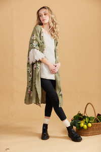 Abigail Floral Linen coatdress . Olive