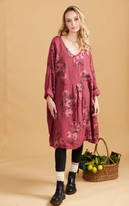 Amelia floral linen dress. Cranberry Rose