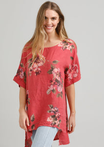 Contessa Linen Floral top . Watermelon