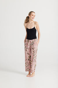 Eva Floral Linen Pants, Antique Rose