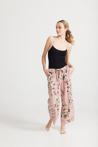 Eva Floral Linen Pants, Antique Rose