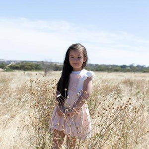 Linen and lace childs pinafore dress