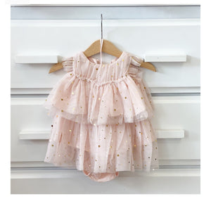 Baby Twinkle Twinkle Little Star dress. Pale pink with gold stars