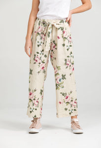 Eva Linen  Floral Pants. Antique Cream