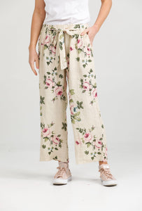 Eva Linen  Floral Pants. Antique Cream