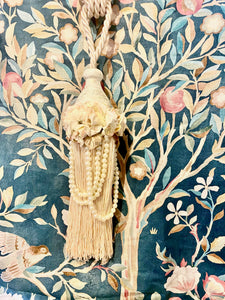 Decorative Wooden tassel. Antique Cream