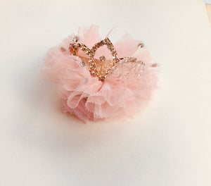 tulle diamante Princess crown clip / baby band  pink.