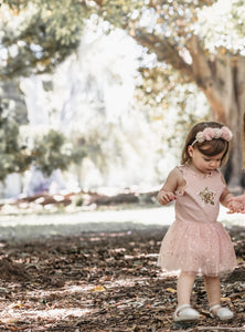 Pink Tulle Star Romper with skirt. Pale pink