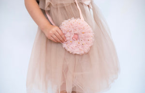 Tulle Ruffle shoulder bag. Pink with gold sparkles