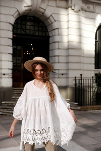 French cotton lace smock. Ivory