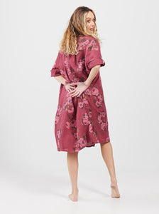 Abigail Floral Linen Coatdress . Bordeaux