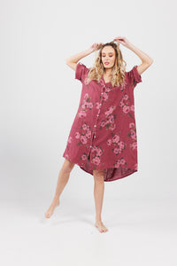 Abigail Floral Linen Coatdress . Bordeaux