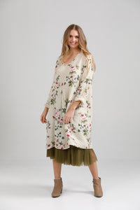 Amelia floral linen dress .  cream