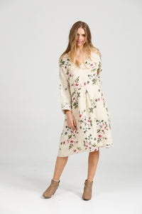 Amelia floral linen dress .  cream