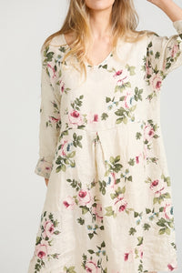 Amelia floral linen dress .  cream