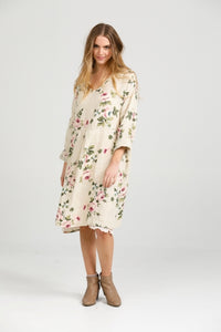 Amelia floral linen dress .  cream