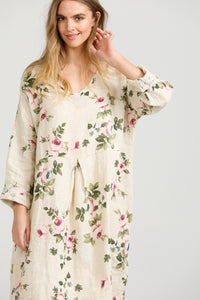 Amelia floral linen dress .  cream