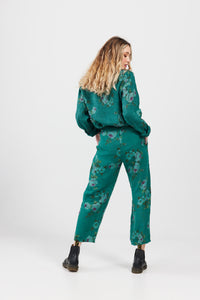 Eva Linen Floral pants. Peacock Rose