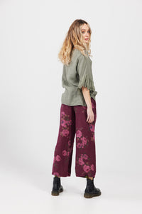 Eva Floral linen pants. Bordeaux