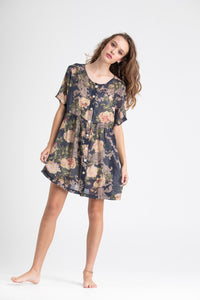 Baby Doll floral dress. Dark Blue Rose