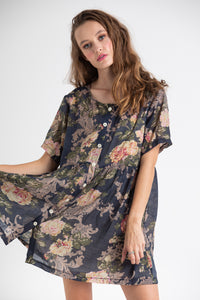 Baby Doll floral dress. Dark Blue Rose