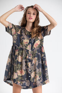 Baby Doll floral dress. Dark Blue Rose